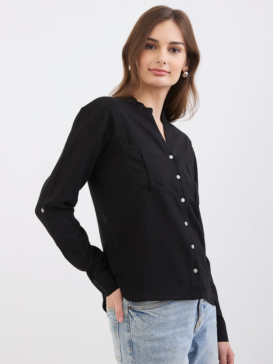 Spykar Black Loose Fit Casual Shirts For Women