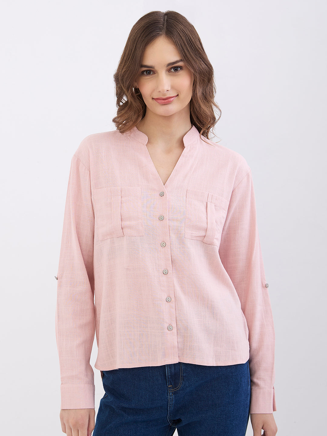 Spykar Pink Loose Fit Casual Shirts For Women