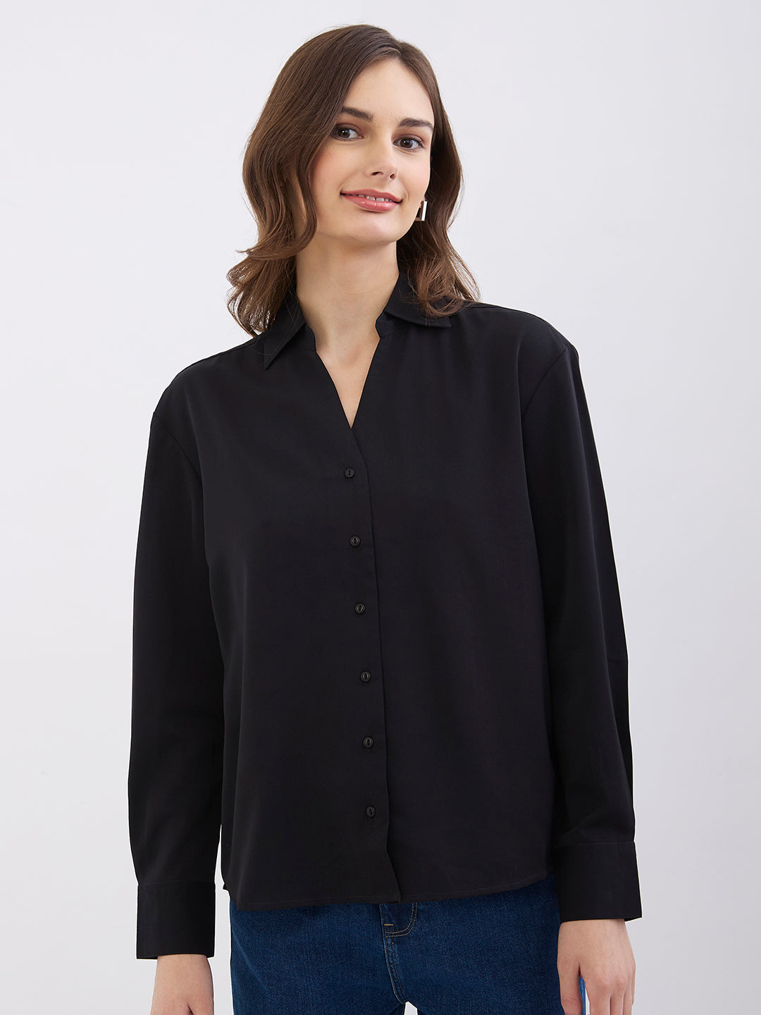 Spykar Black Regular Fit Casual Shirts For Women