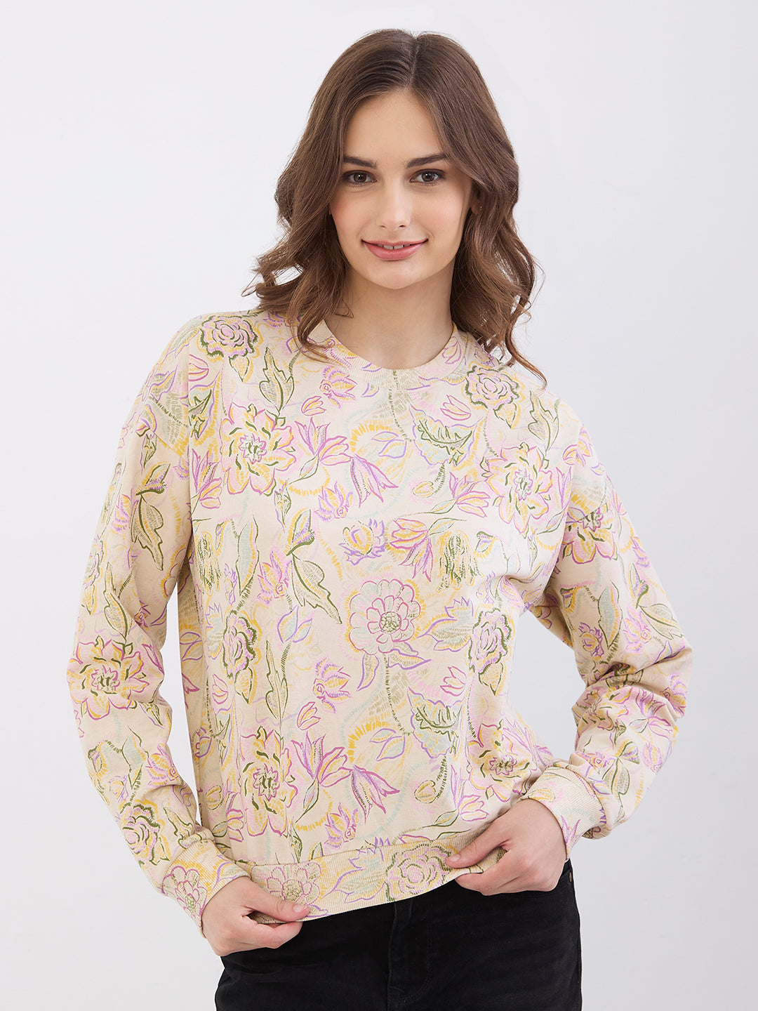 Spykar Ecru Comfort Fit Casual Sweatshirts For Women