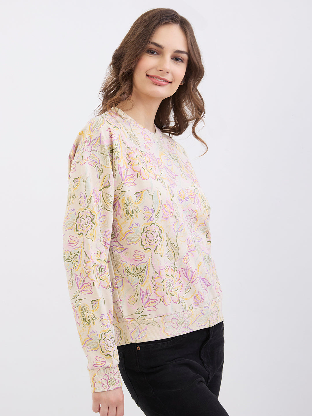 Spykar Ecru Comfort Fit Casual Sweatshirts For Women