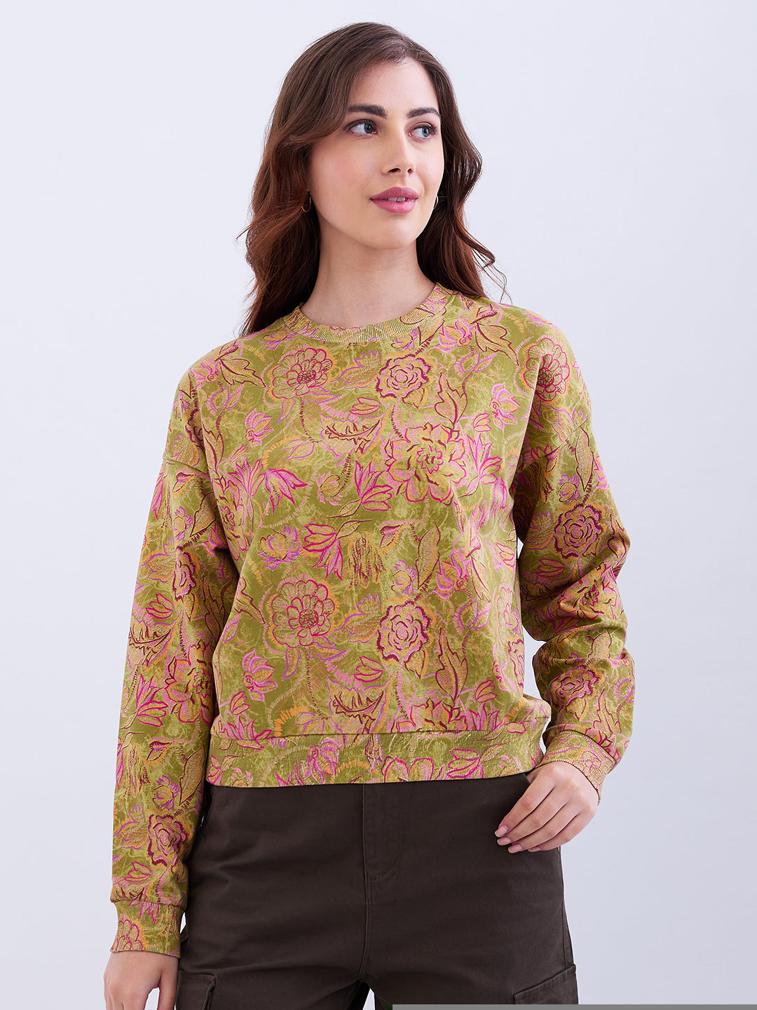 Spykar Seakelp Green Comfort Fit Casual Sweatshirts For Women