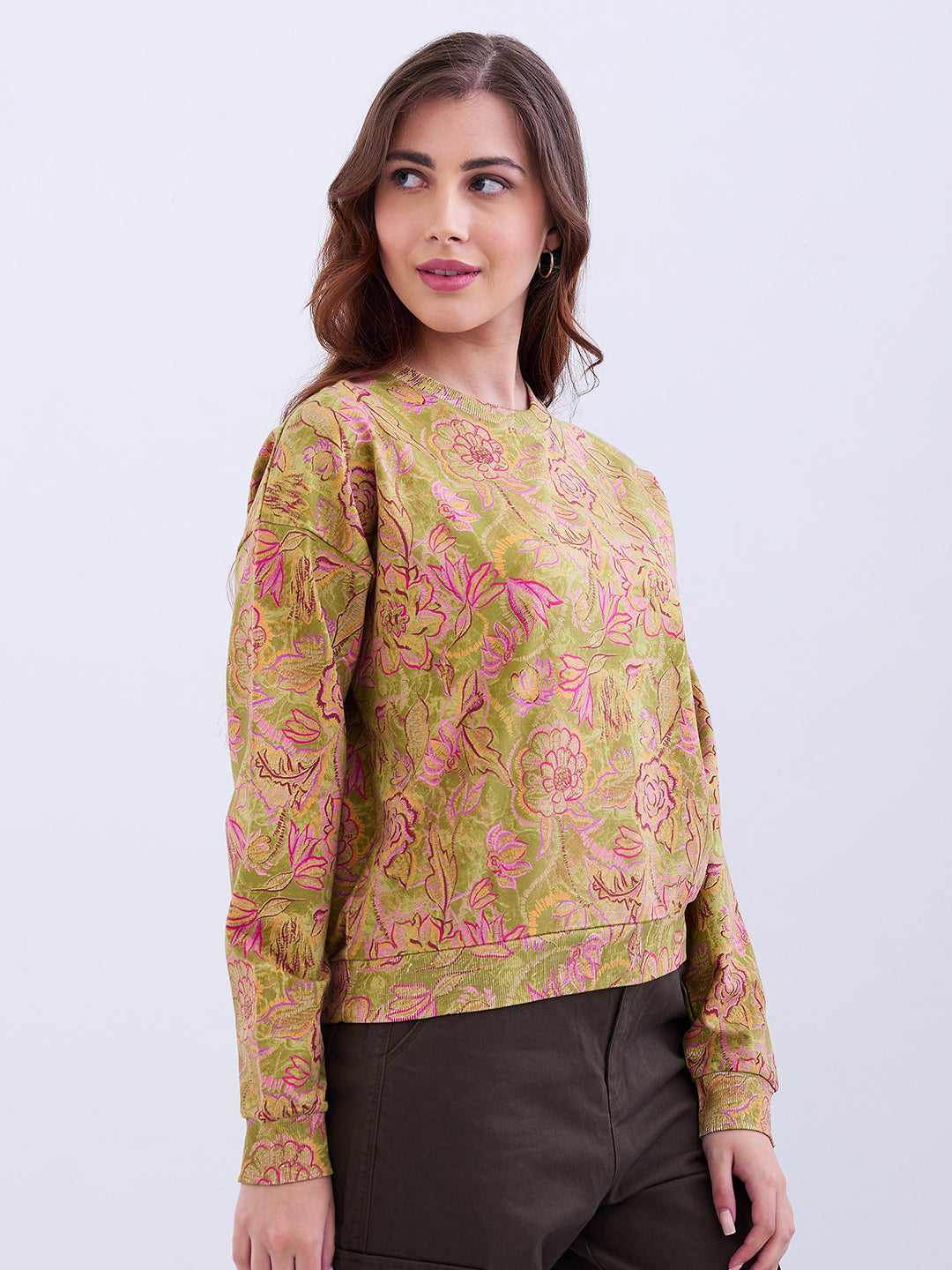 Spykar Seakelp Green Comfort Fit Casual Sweatshirts For Women