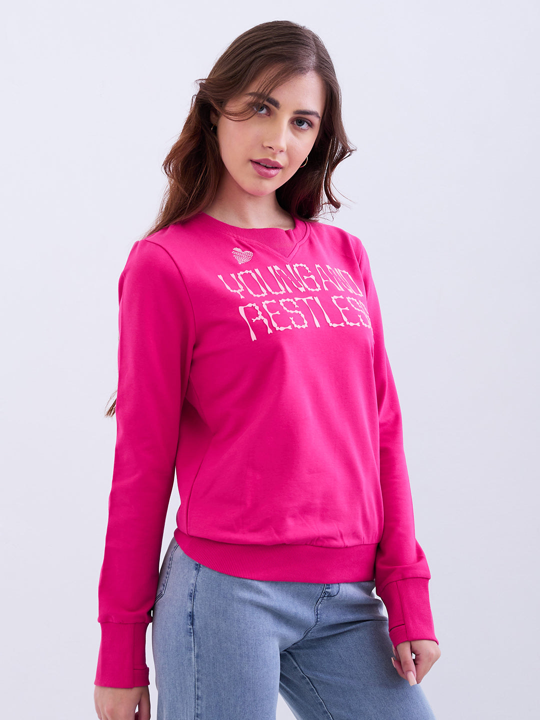 Spykar Luminous Pink Relaxed Fit Casual Sweatshirts For Women