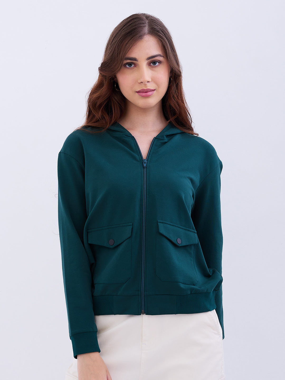 Spykar Malachite Green Regular Fit Casual Sweatshirts For Women