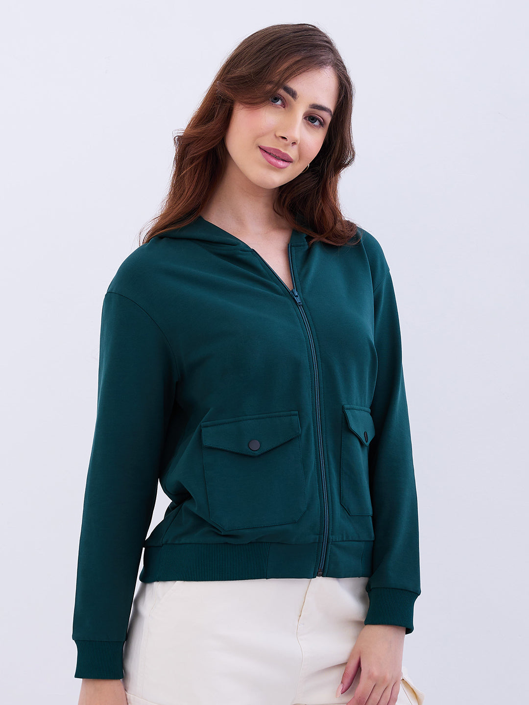 Spykar Malachite Green Regular Fit Casual Sweatshirts For Women