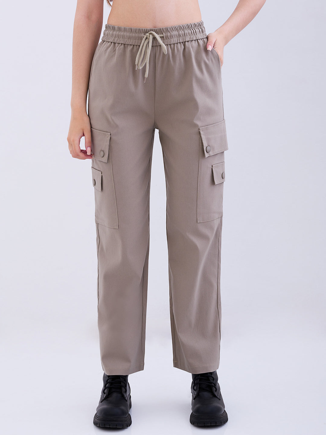 Spykar Olive High Rise Cargo Fit Casual Trousers For Women