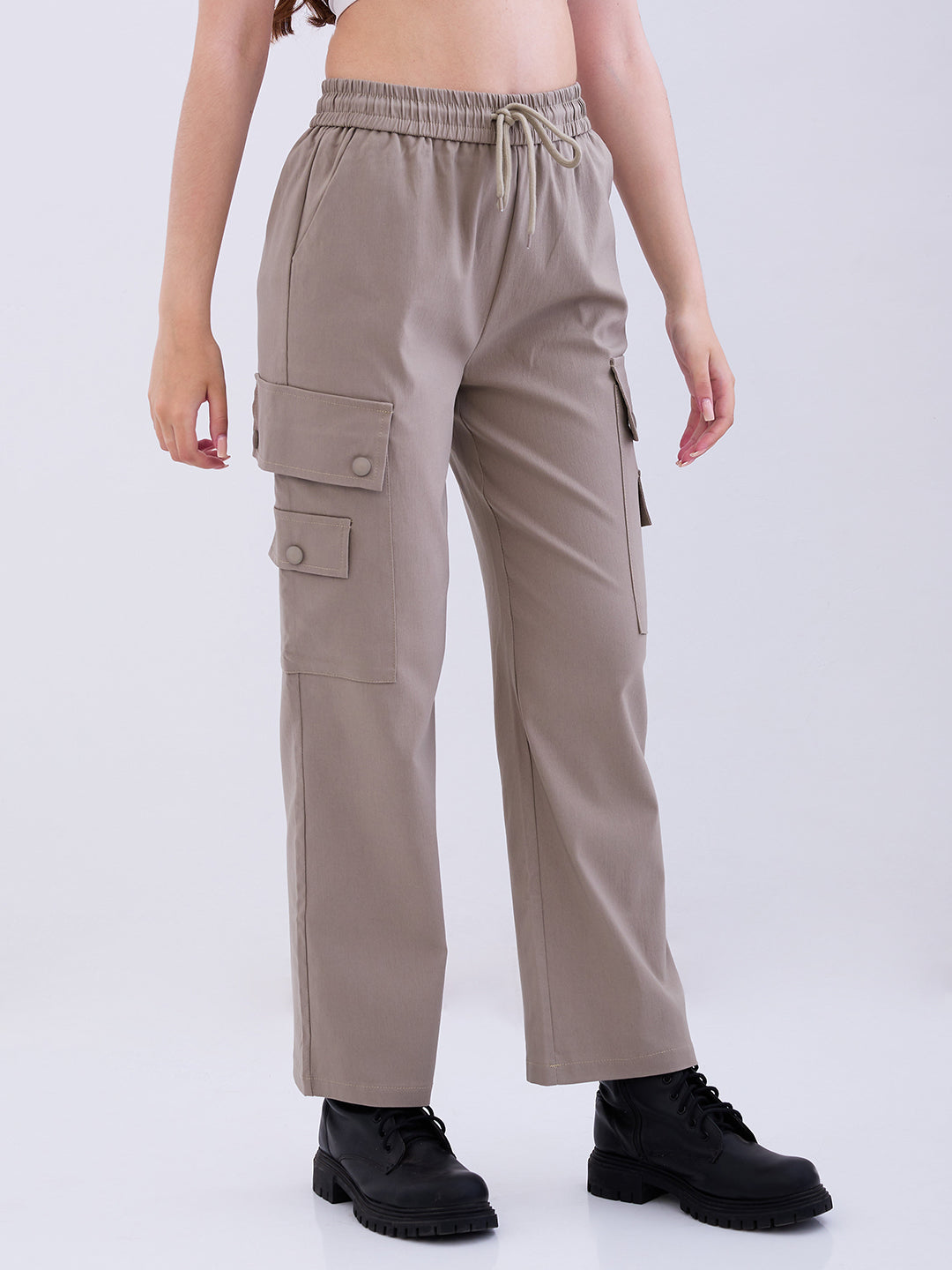 Spykar Olive High Rise Cargo Fit Casual Trousers For Women