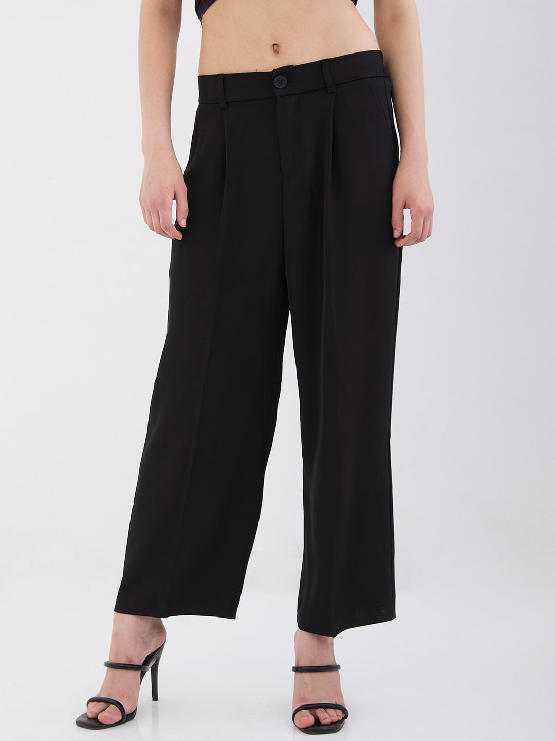 Spykar Black High Rise Wide Leg Casual Trousers For Women