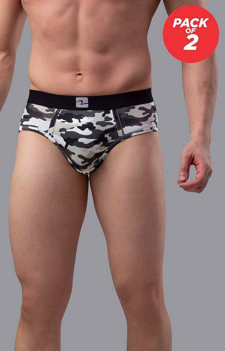 Underjeans by Spykar Men Pack of 2 Grey & Green Camouflage Print Briefs
