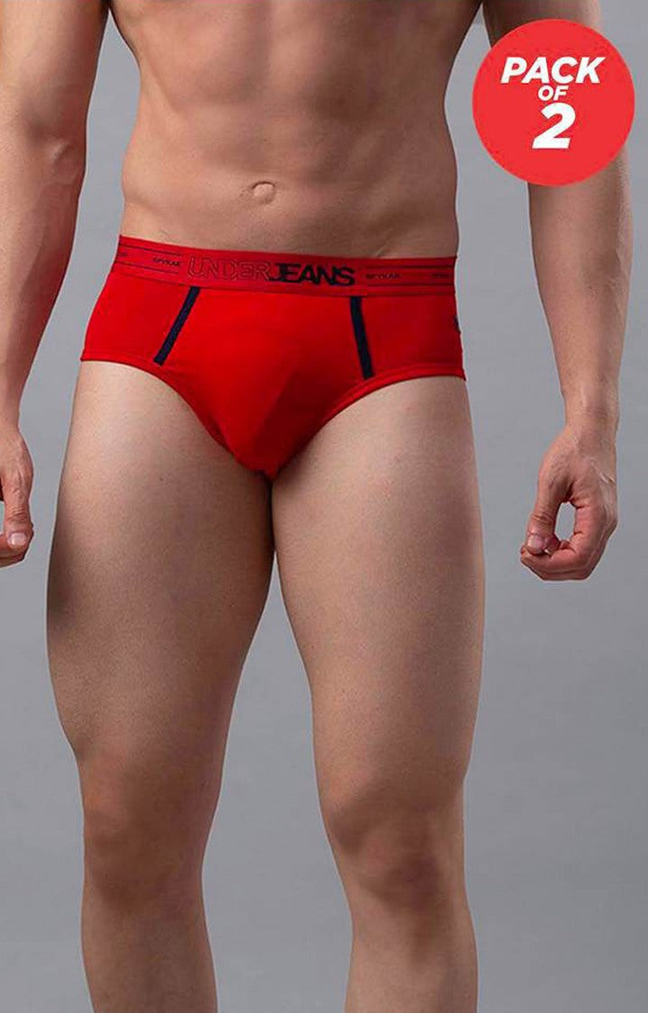 Underjeans by Spykar Men Red Regular Fit Briefs (Pack of 2)