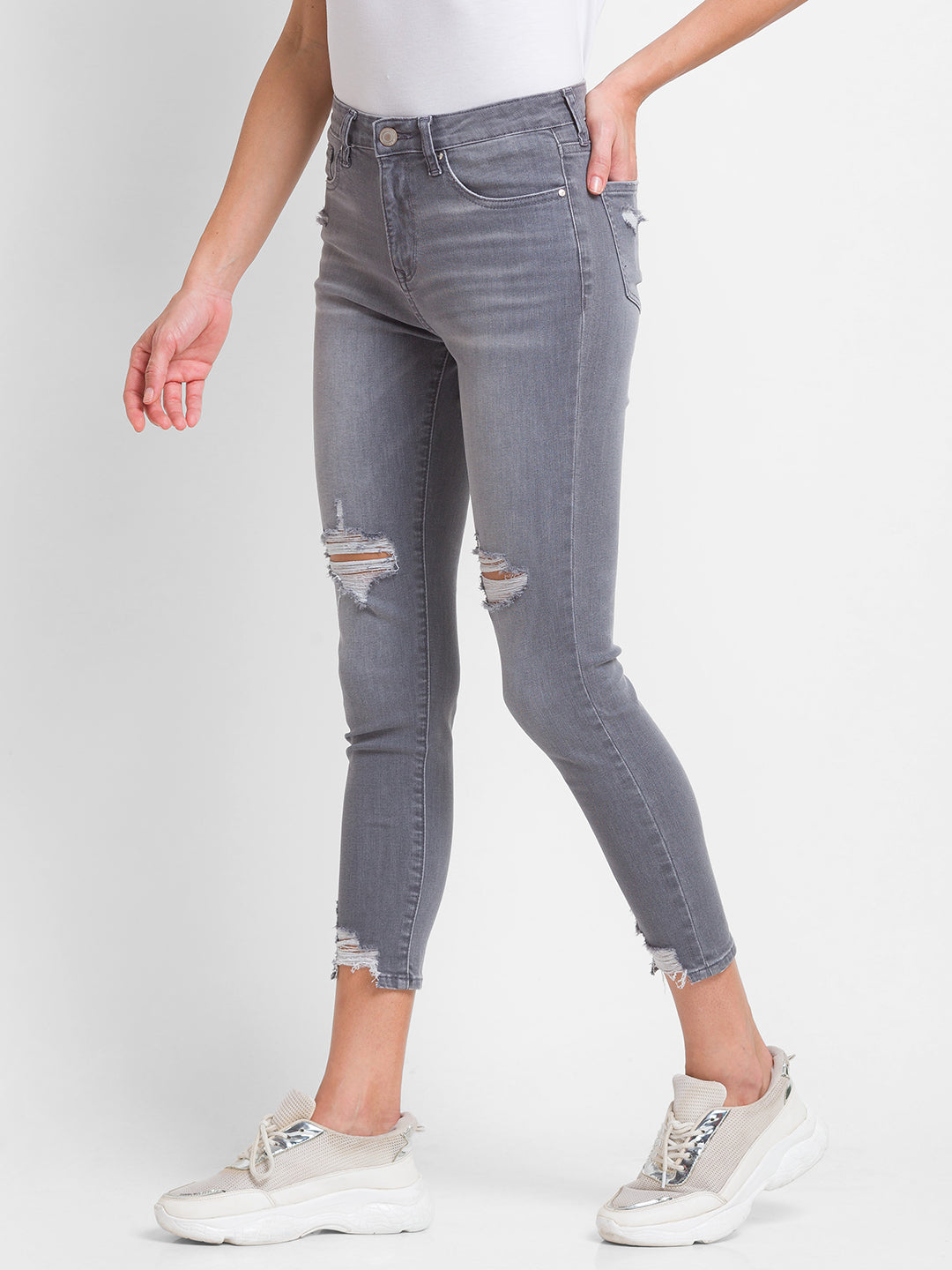 Spykar Light Grey Lycra Super Skinny Ankle Length Jeans For Women (Alexa)