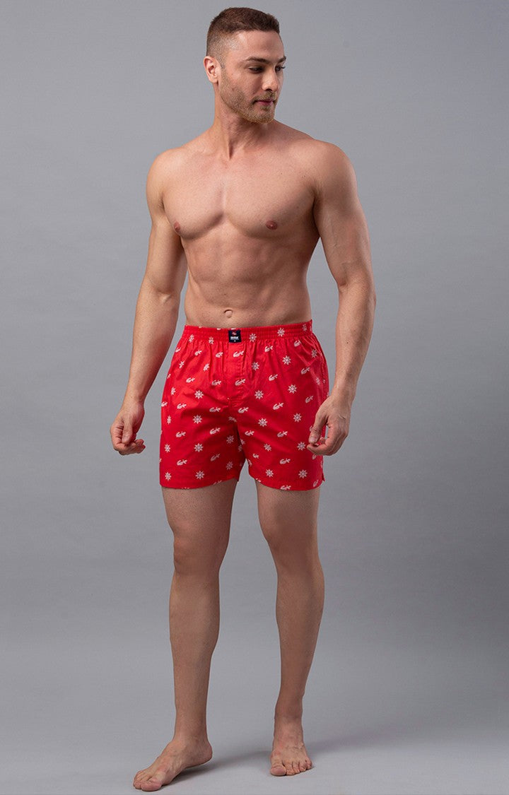 Red Cotton Boxers For Men - (Pack Of 2)- Underjeans By Spykar