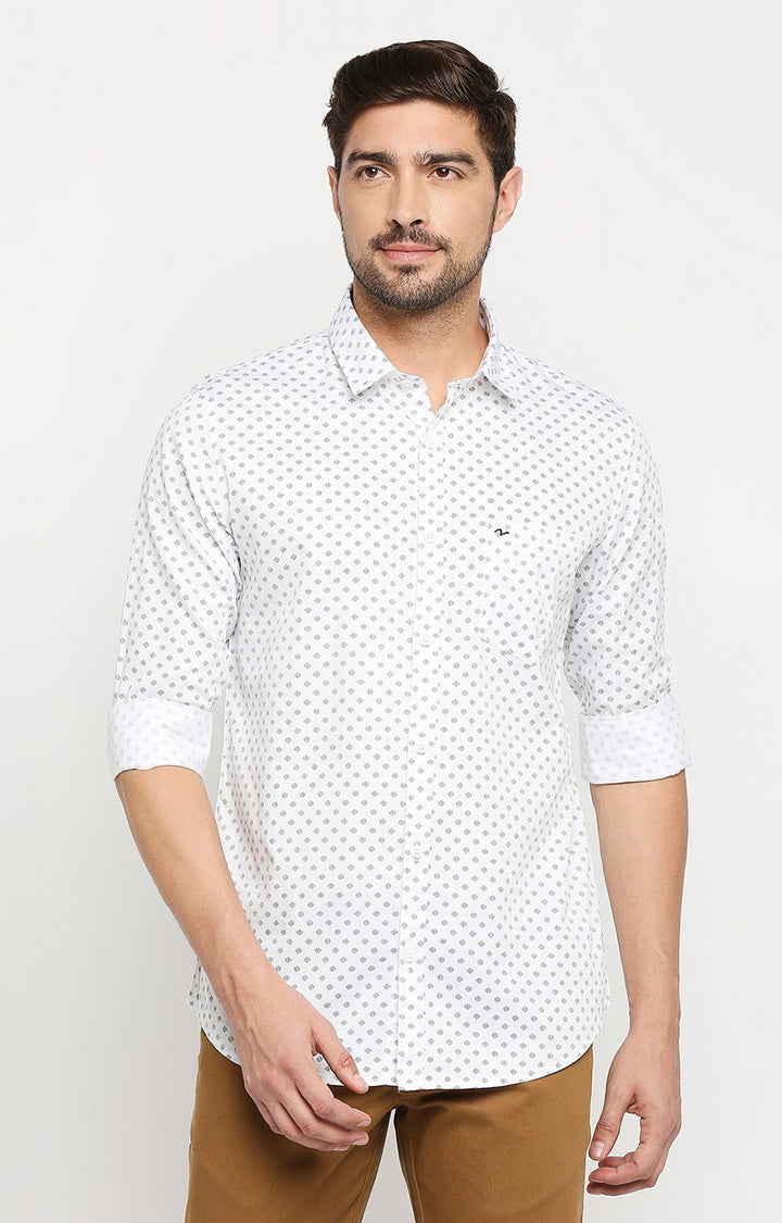 Spykar Men White Cotton Regular Fit Full Sleeve Casual Shirt