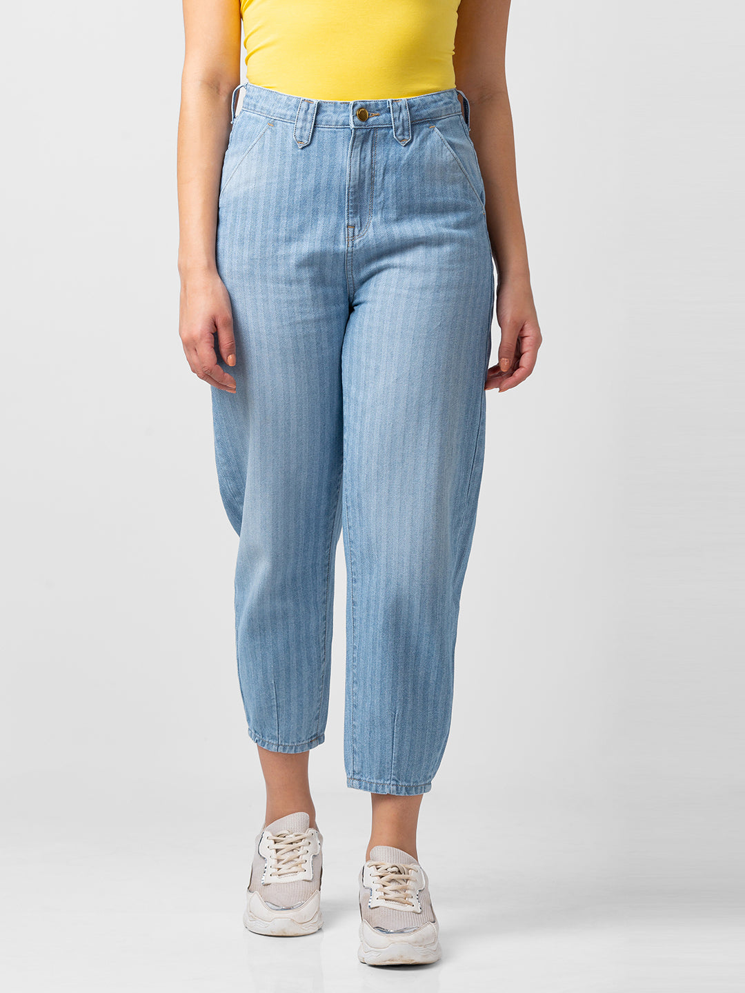 Spykar Women Mid Blue Lycra Baggy Fit Crop Length Jeans (Clara)
