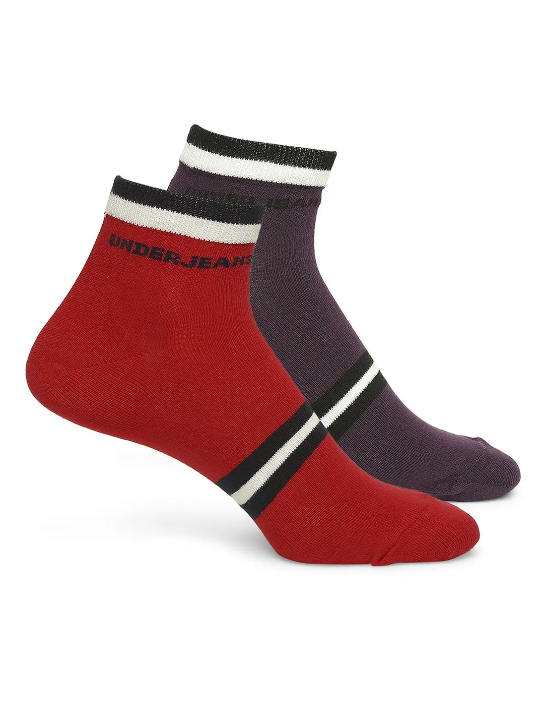 Men Purple & Red Ankle Length Socks - Pack Of 2- Underjeans By Spykar