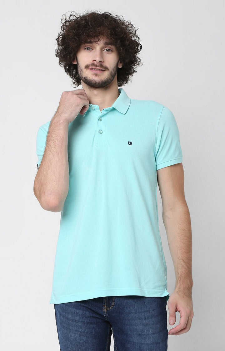 Men Black Cotton Slim Fit Polo T-Shirt- Underjeans By Spykar