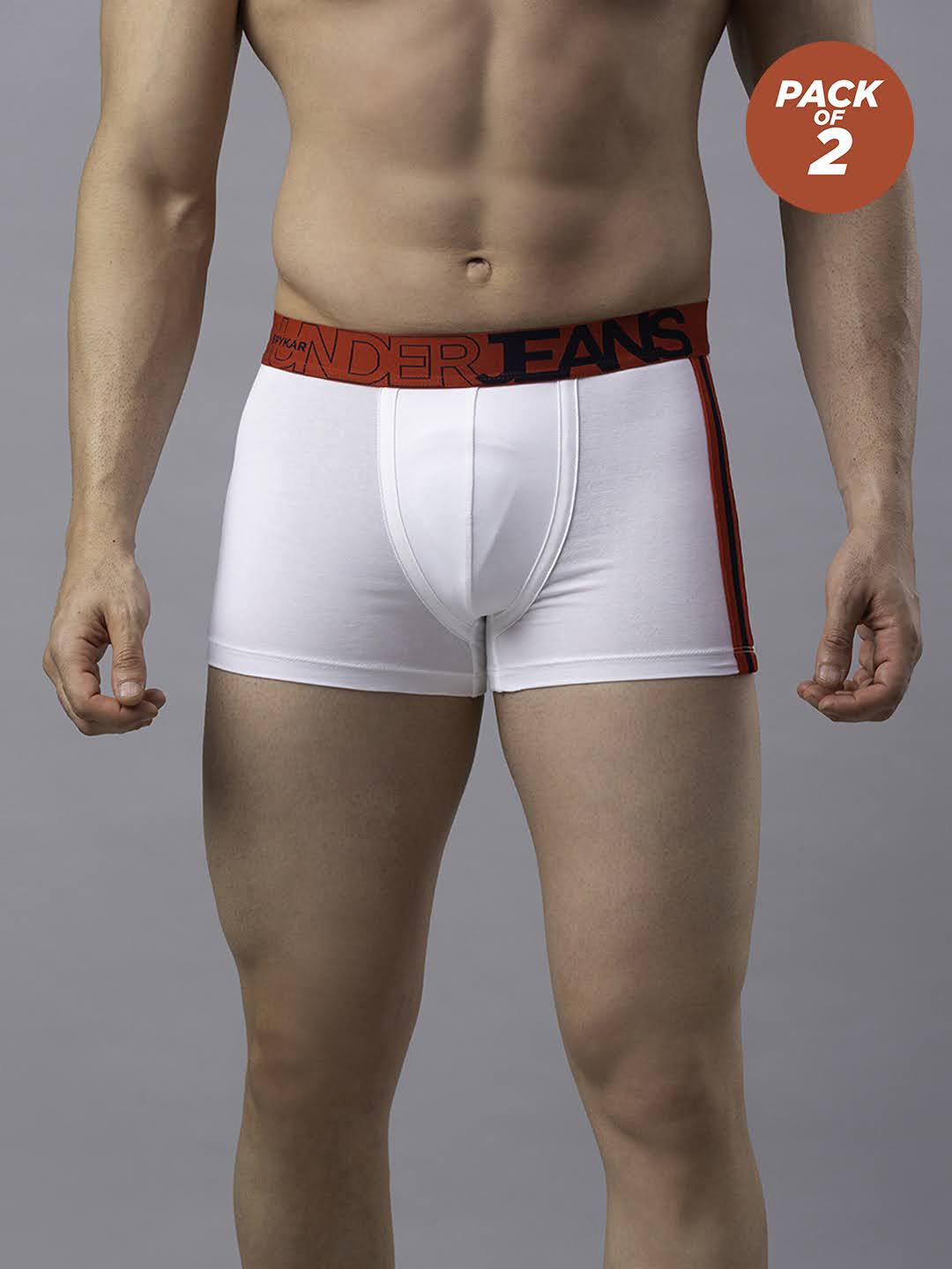 Men Cotton Blend White-Red Trunk - (Pack Of 2)- Underjeans By Spykar