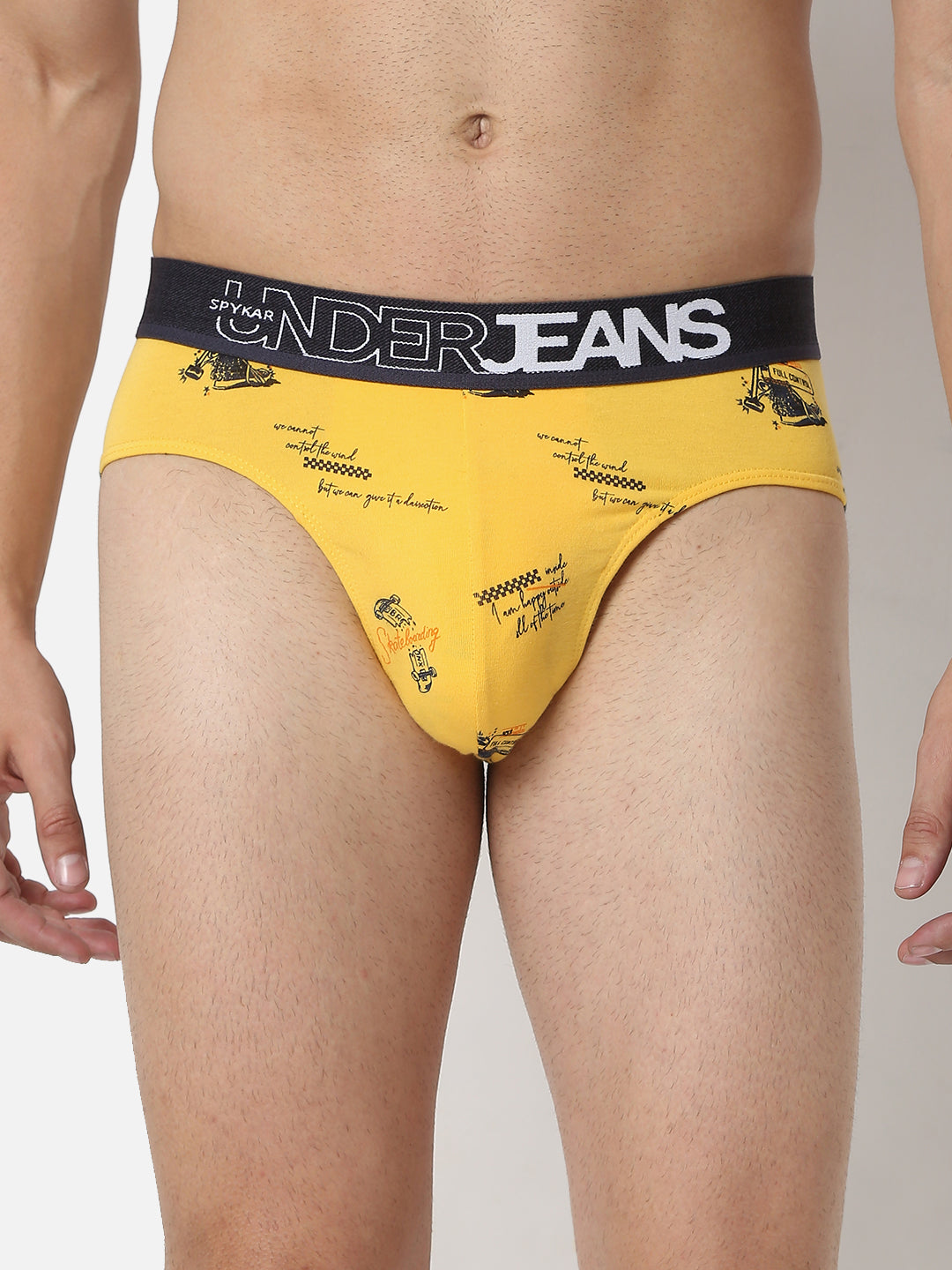 Men White & Yellow Cotton Blend Brief (Pack Of 2)- Underjeans By Spykar