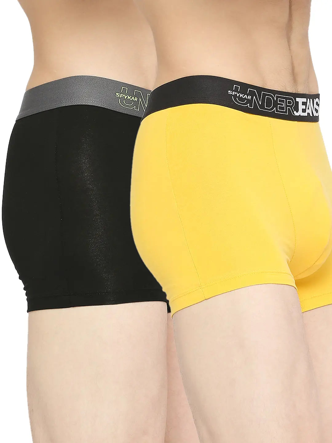 Underjeans By Spykar Men Yellow & Black Cotton Blend Trunk - Pack Of 2