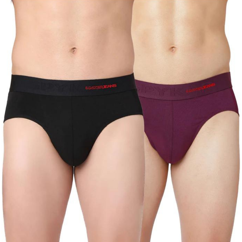 Men Black & Purple Cotton Blend Brief (Pack Of 2)- Underjeans By Spykar