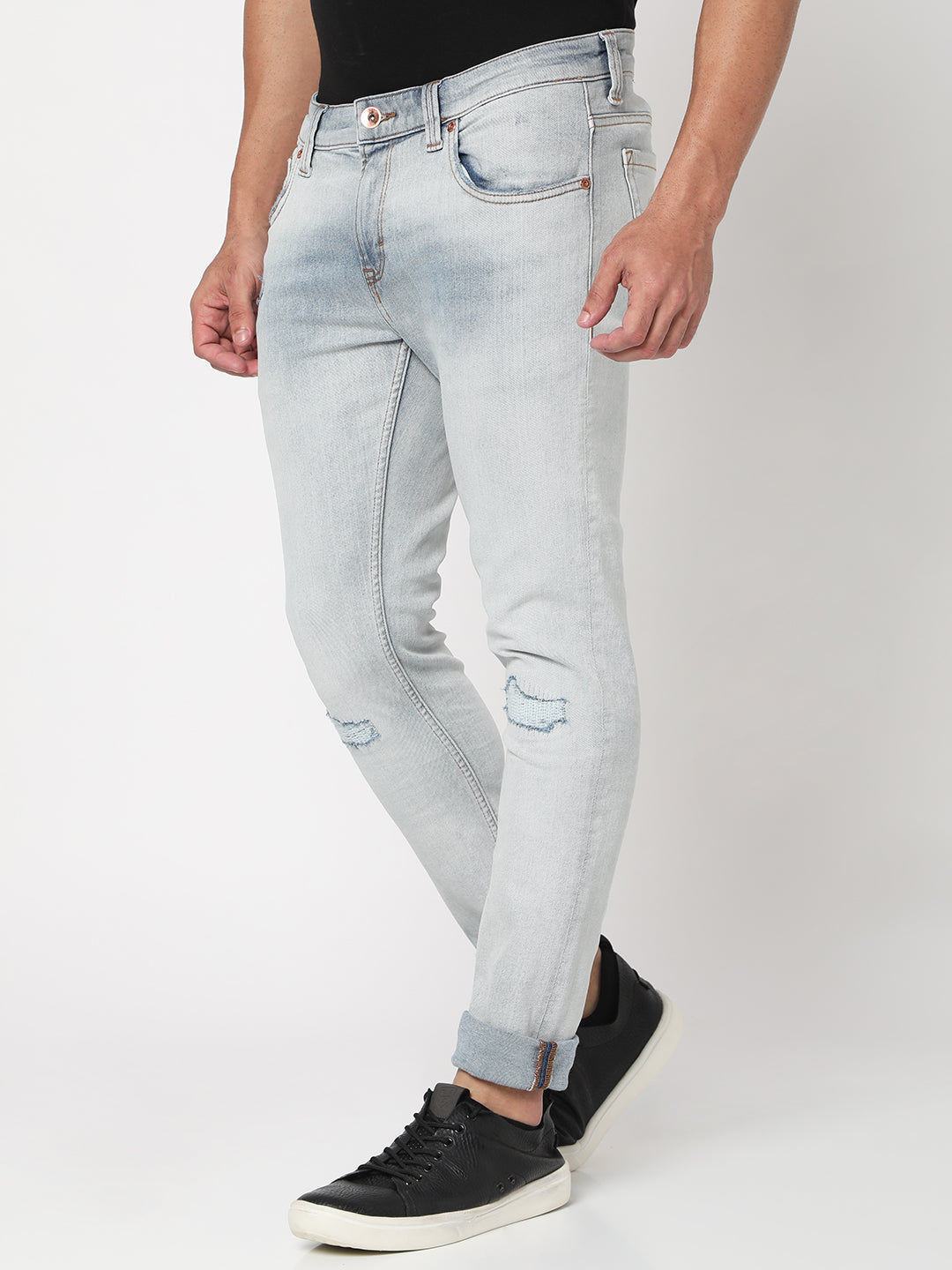 Spykar Light Blue Cotton Slim Fit Narrow Length Jeans For Men (Skinny)