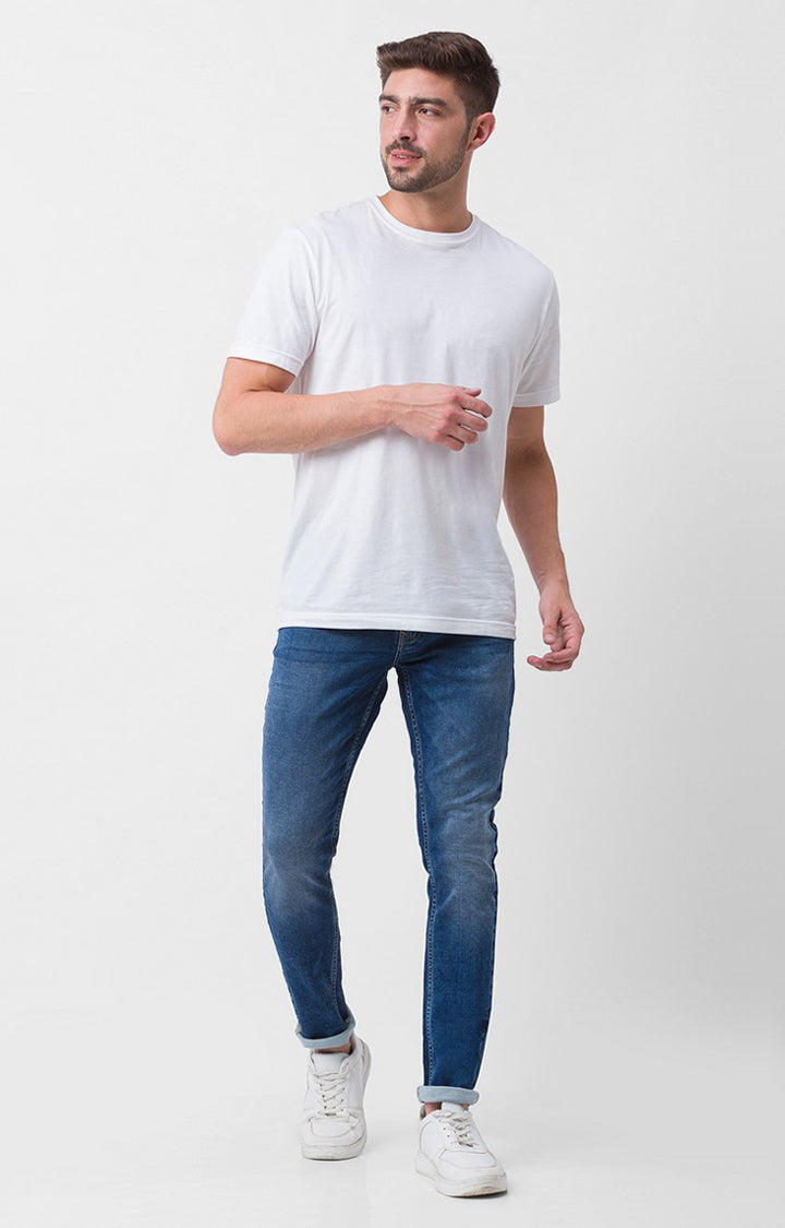Spykar Mid Blue Cotton Super Slim Fit Tapered Length Jeans For Men (Super Skinny)