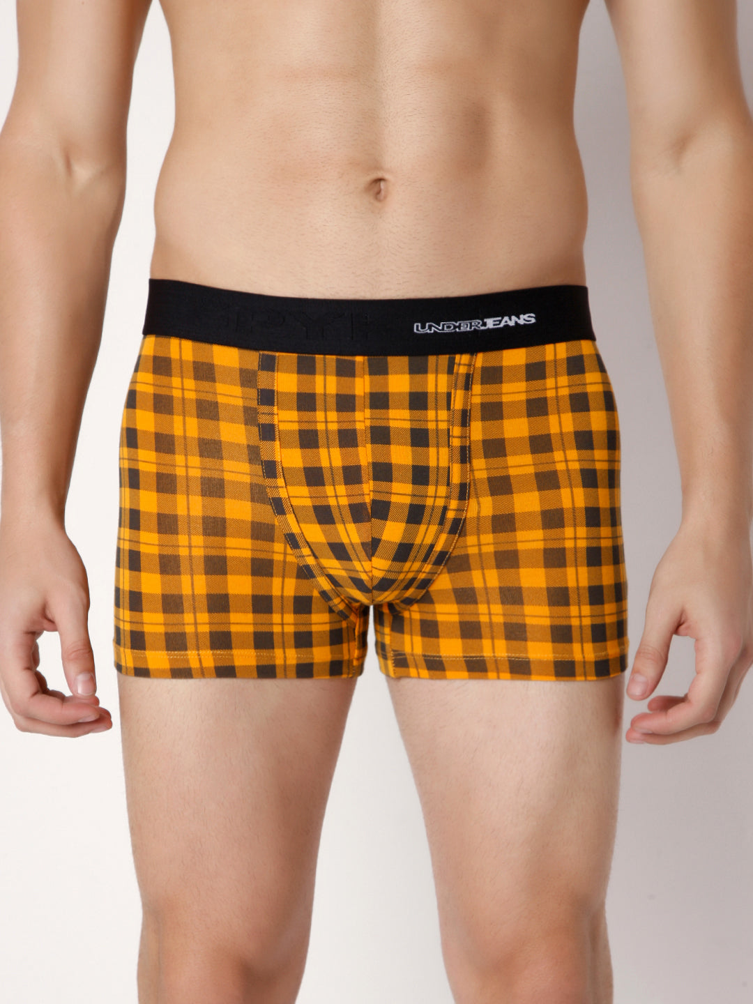 Men Orange Check Cotton Blend Trunk- Underjeans By Spykar