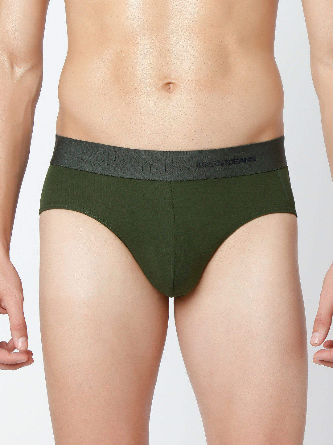 Men Olive & White Cotton Blend Brief (Pack Of 2)- Underjeans By Spykar