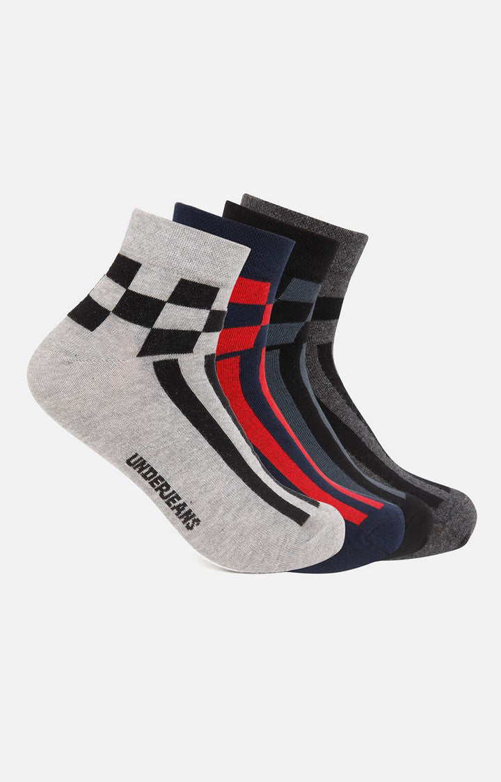 Men Anthra Navy Black Grey Ankle Length (Non Terry) (Pack Of 4) Socks- Underjeans By Spykar