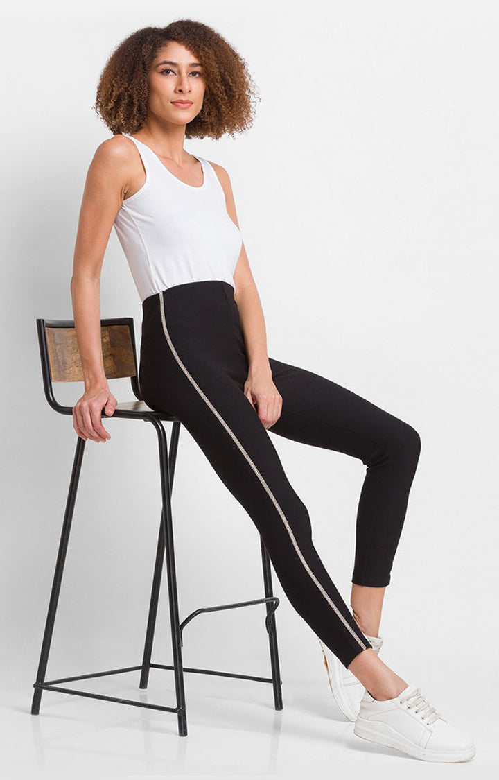 Spykar Black Cotton Regular Fit Trackpant For Women