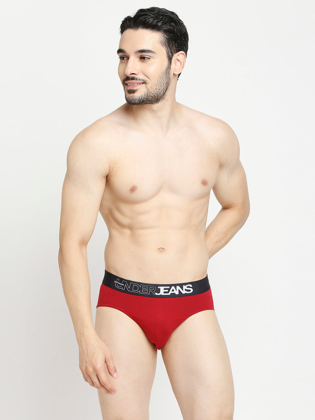 Men Maroon & Dark Grey Cotton Blend Brief - Pack Of 2- Underjeans By Spykar
