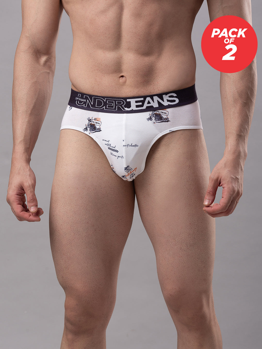 Underjeans By Spykar Men Cotton Blend White Brief - (Pack Of 2)