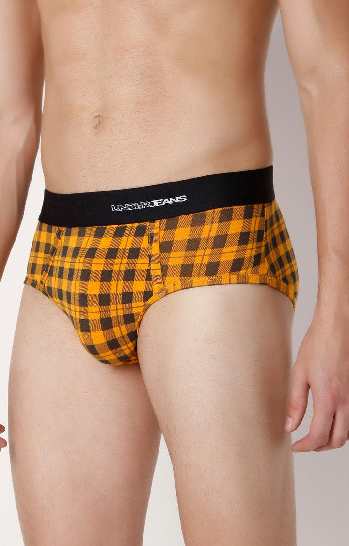Underjeans By Spykar Men Orange Check Cotton Blend Brief