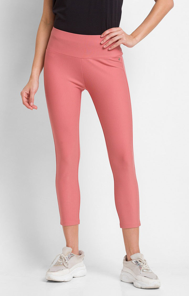 Spykar Powder Pink Cotton Regular Fit Trackpant For Women