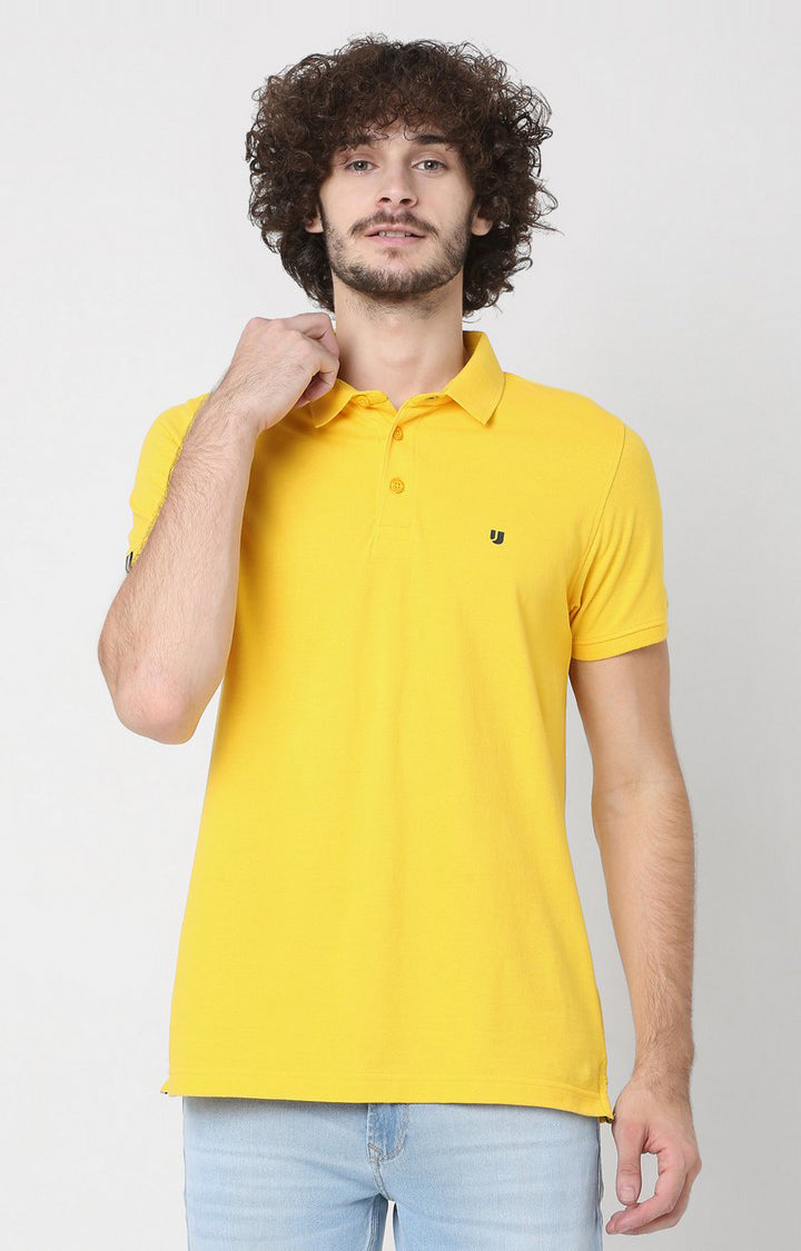 Men Blue Cotton Regular Fit Polo T-Shirt - Underjeans By Spykar