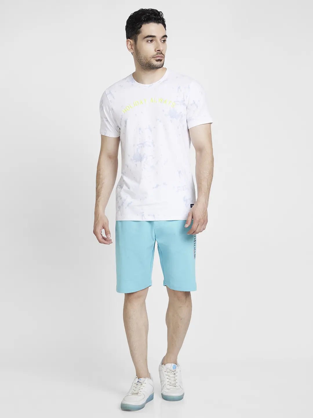 Spykar Men Sky Blue Blended Knee Length Shorts