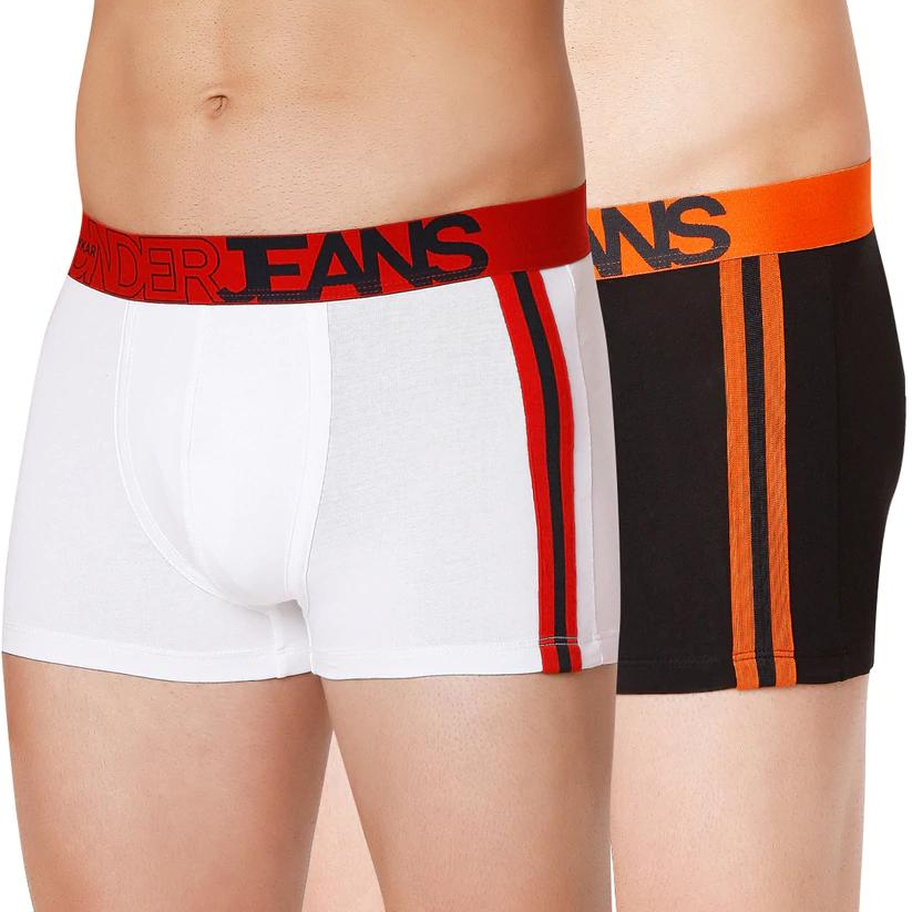 Men Black-Orange & White-Red Cotton Blend Trunk (Pack Of 2)- Underjeans By Spykar