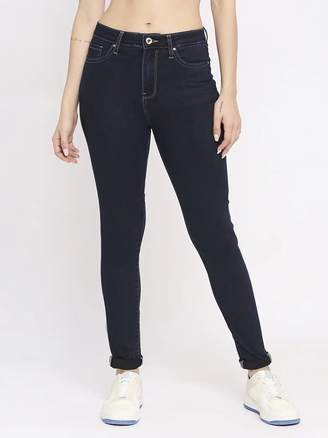 Spykar Women Raw Blue Lycra Skinny Fit - Clean Look Mid Rise Jeans-(Adora)