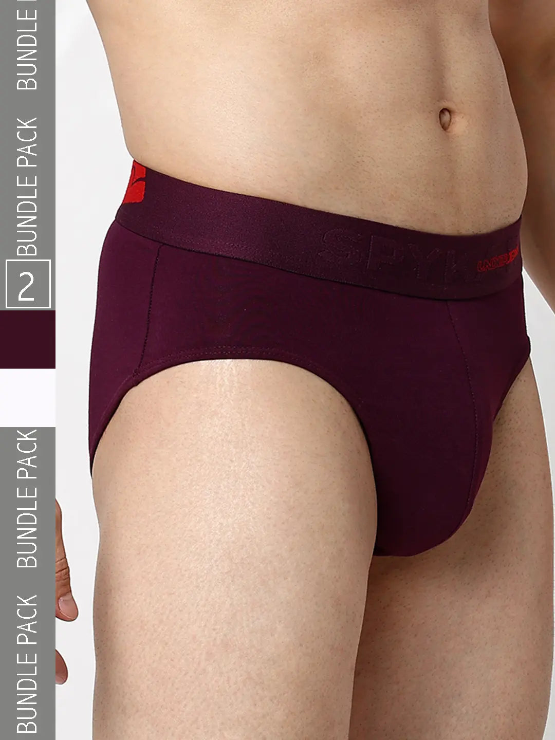 Underjeans By Spykar Men Purple & White Cotton Blend Regular Fit Brief - Pack Of 2