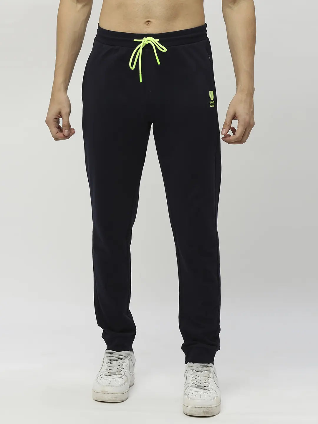 Underjeans By Spykar Men Navy Blue Cotton Joggers Trackpant