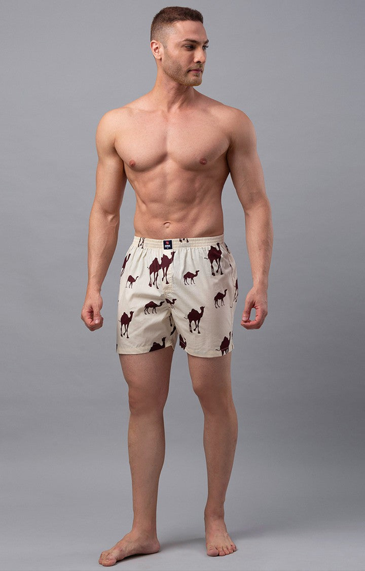 Beige Cotton Boxers For Men - (Pack Of 2)- Underjeans By Spykar