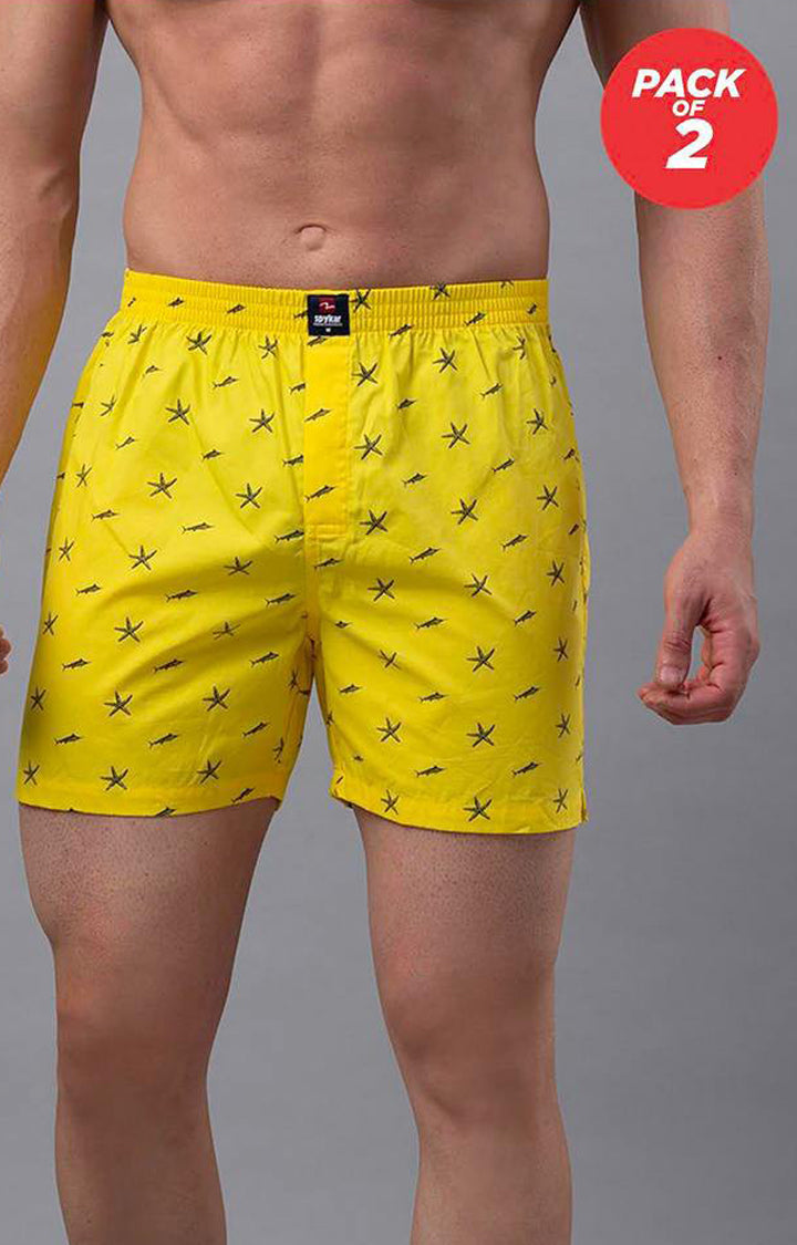 Yellow Cotton Boxer For Men - (Pack Of 2)- Underjeans By Spykar