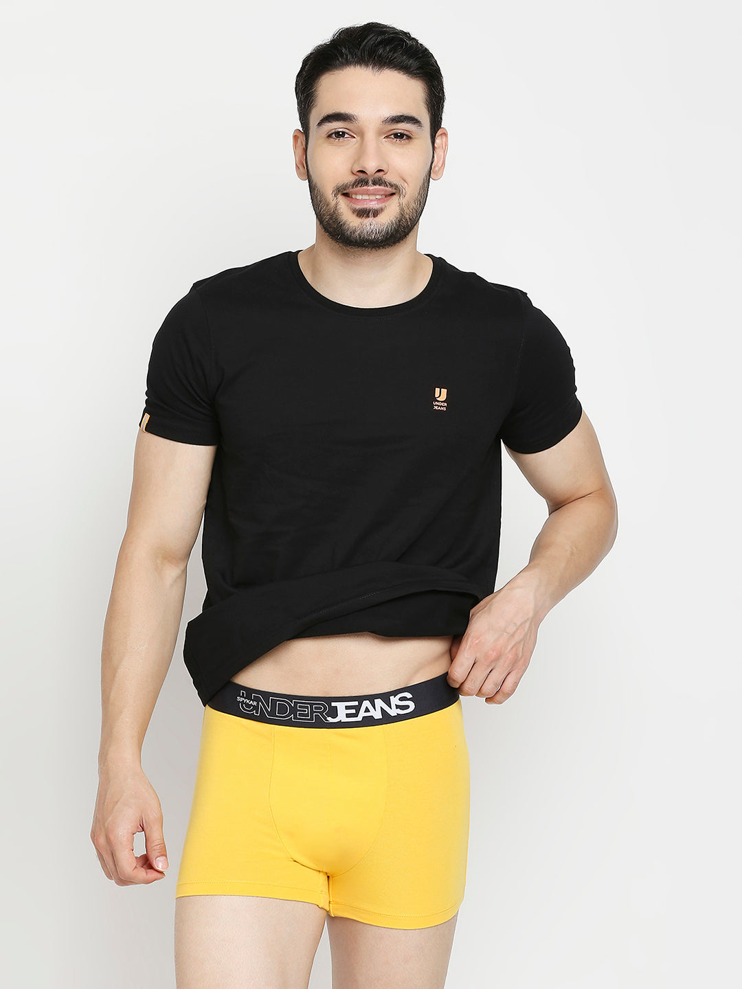 Men Yellow & Dark Grey Cotton Blend Trunk - Pack Of 2- Underjeans By Spykar