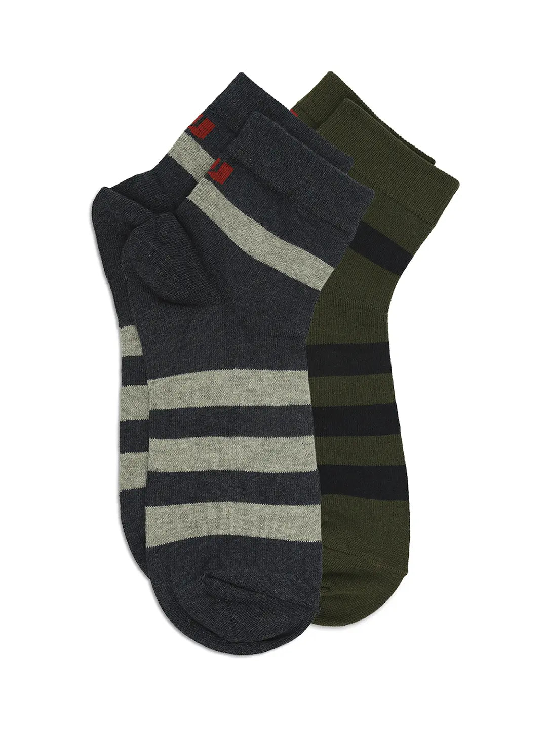 Men Olive & Navy Melange Ankle Length Socks - Pack Of 2- Underjeans By Spykar