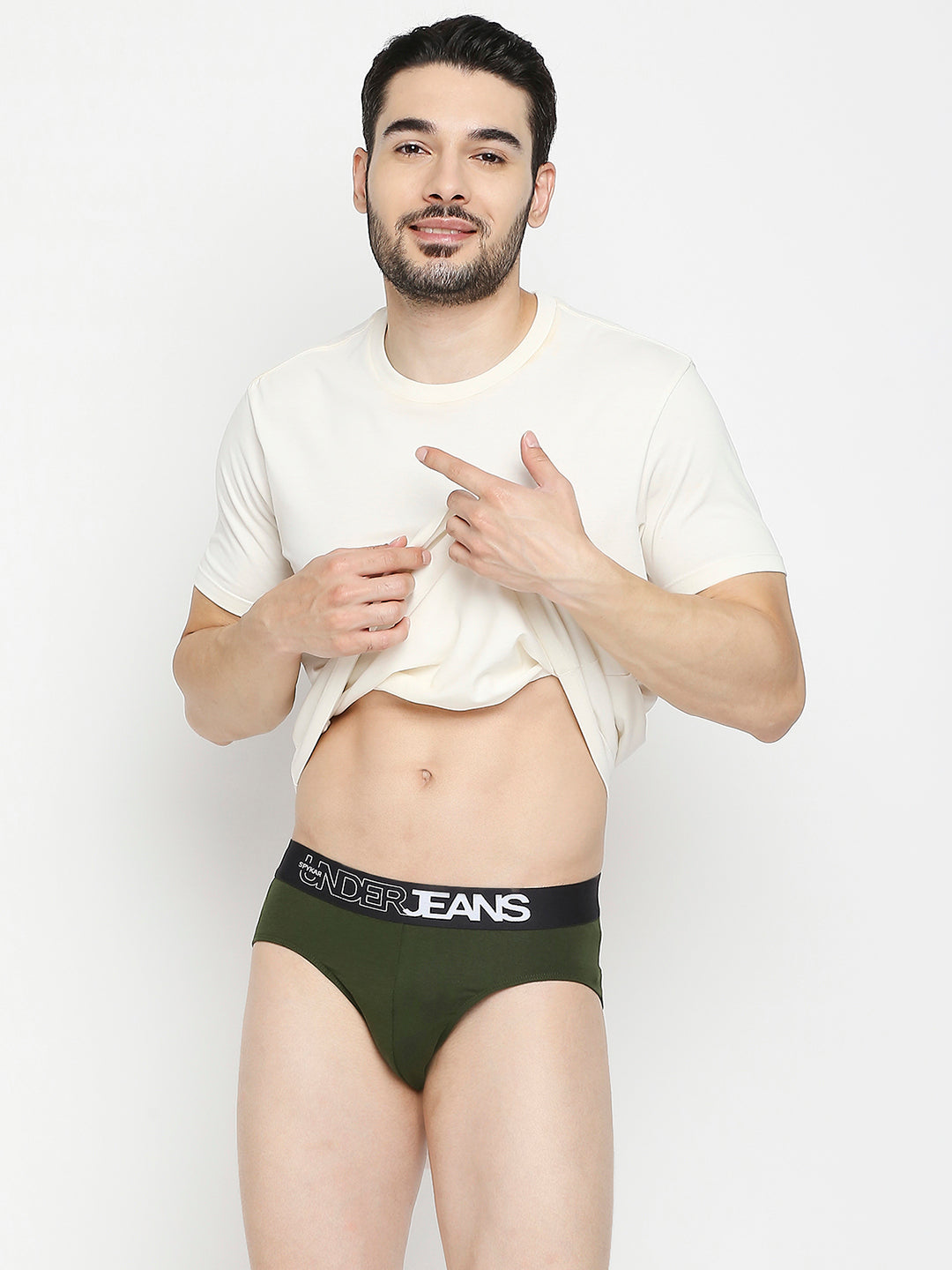 Men Olive & Black Cotton Blend Brief - Pack Of 2- Underjeans By Spykar