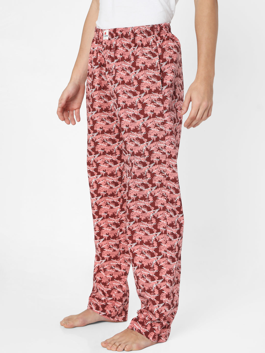 Men Red Cotton Blend Regular Fit Pyjama - Underjeans By Spykar