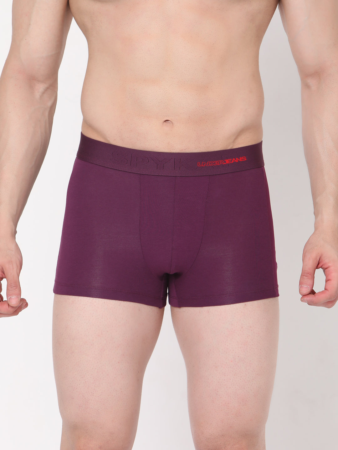 Men Purple Cotton Blend Trunk- Underjeans By Spykar
