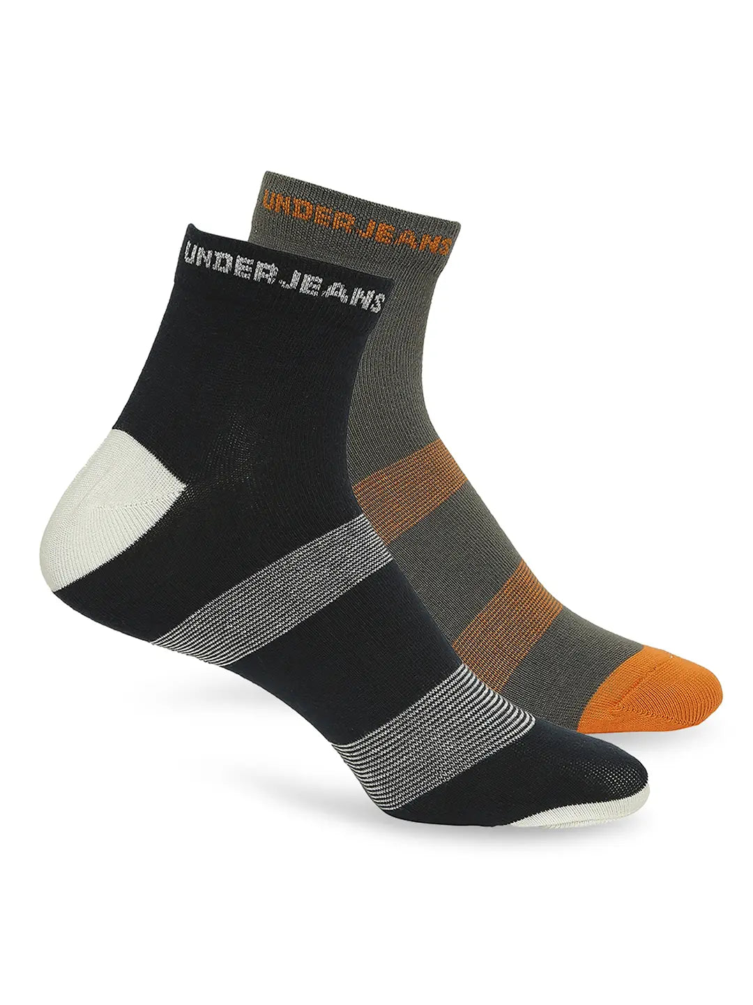 Men Dark Grey & Navy Ankle Length Socks - Pack Of 2- Underjeans By Spykar