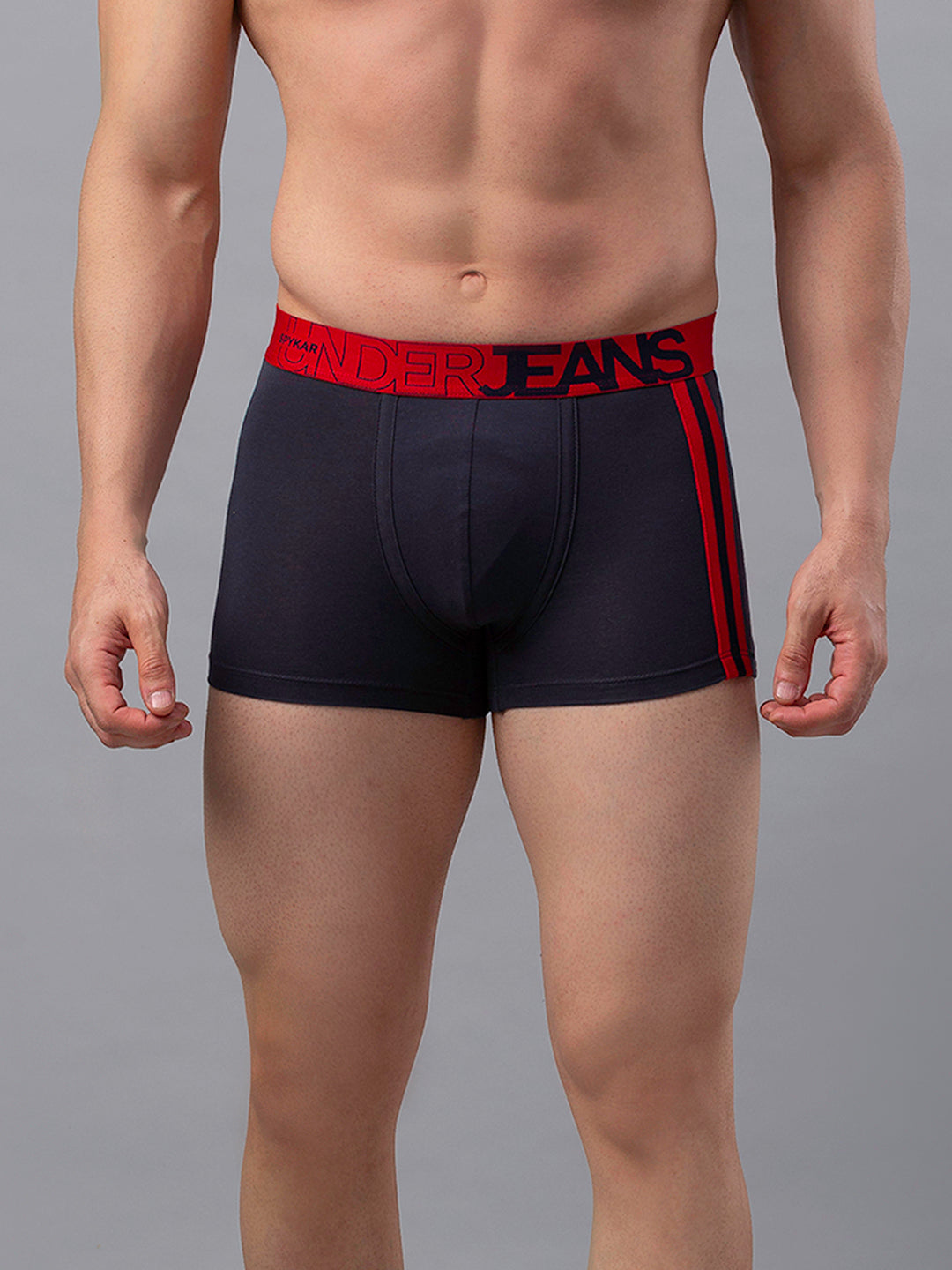 Men Grey-Red Cotton Blend Trunk- Underjeans By Spykar